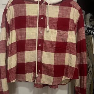 American Eagle Outfitters Red and White Plaid Hoodie
